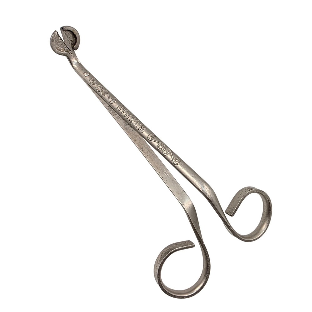 Wickman Silver Tone Metal‎ Candle Wick Trimmer Snuffer Scissor Style Scroll O9